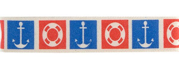 Лента хлопок с рисунком 16.0 мм / 5 шт по 3 метра, S5_026/040 Якорь и спасательный круг, CLP-162 Gamma