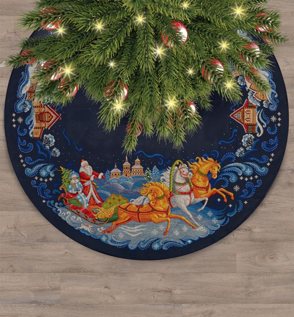 Набор для вышивания нитками Panna PR-7445, Юбка для новогодней ёлки. Тройка, 102х102 см