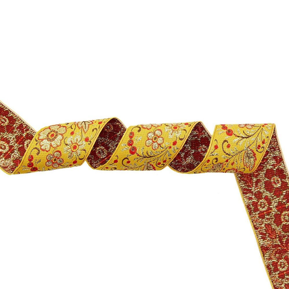 Лента (тесьма) жаккардовая 50.0 мм / 25±1 метров, с метанитом рис. 9560 Яблоневый цвет (7 желтый) С3347Г17