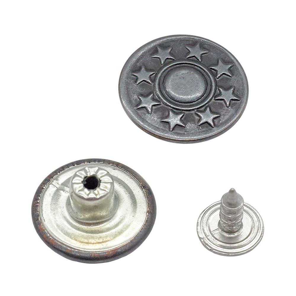 Пуговицы джинсовые ⌀17 мм, фиксированная ножка, сталь, 8 звезд, черный никель, 100 шт, New Star