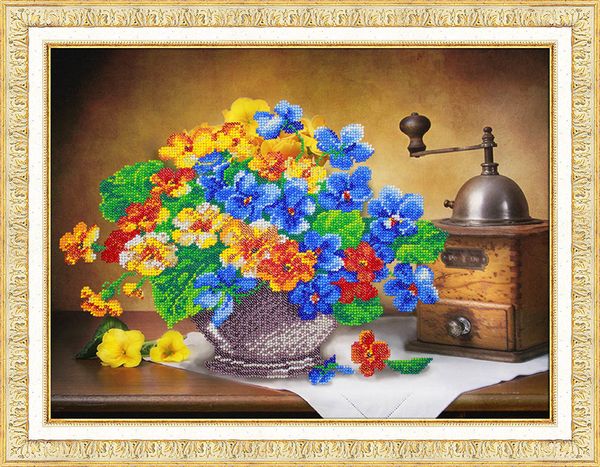 Набор для вышивания бисером Паутинка, Фиалки и настурции 38х28 см