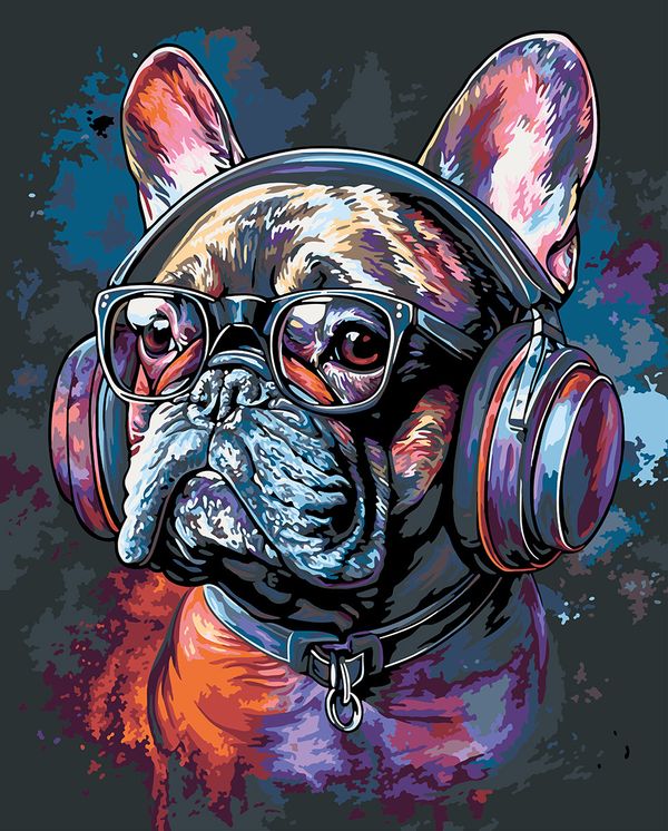 Картина по номерам Фрея PNB/PLB-290, Стильный бульдог, (эффект черного холста) 50х40 см