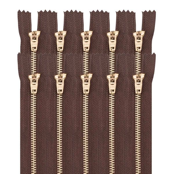 Молния металл джинсовая Т5 (5 мм) 1 зам., н/раз., 14 см, коричневый, 39068/14-3, 10 шт