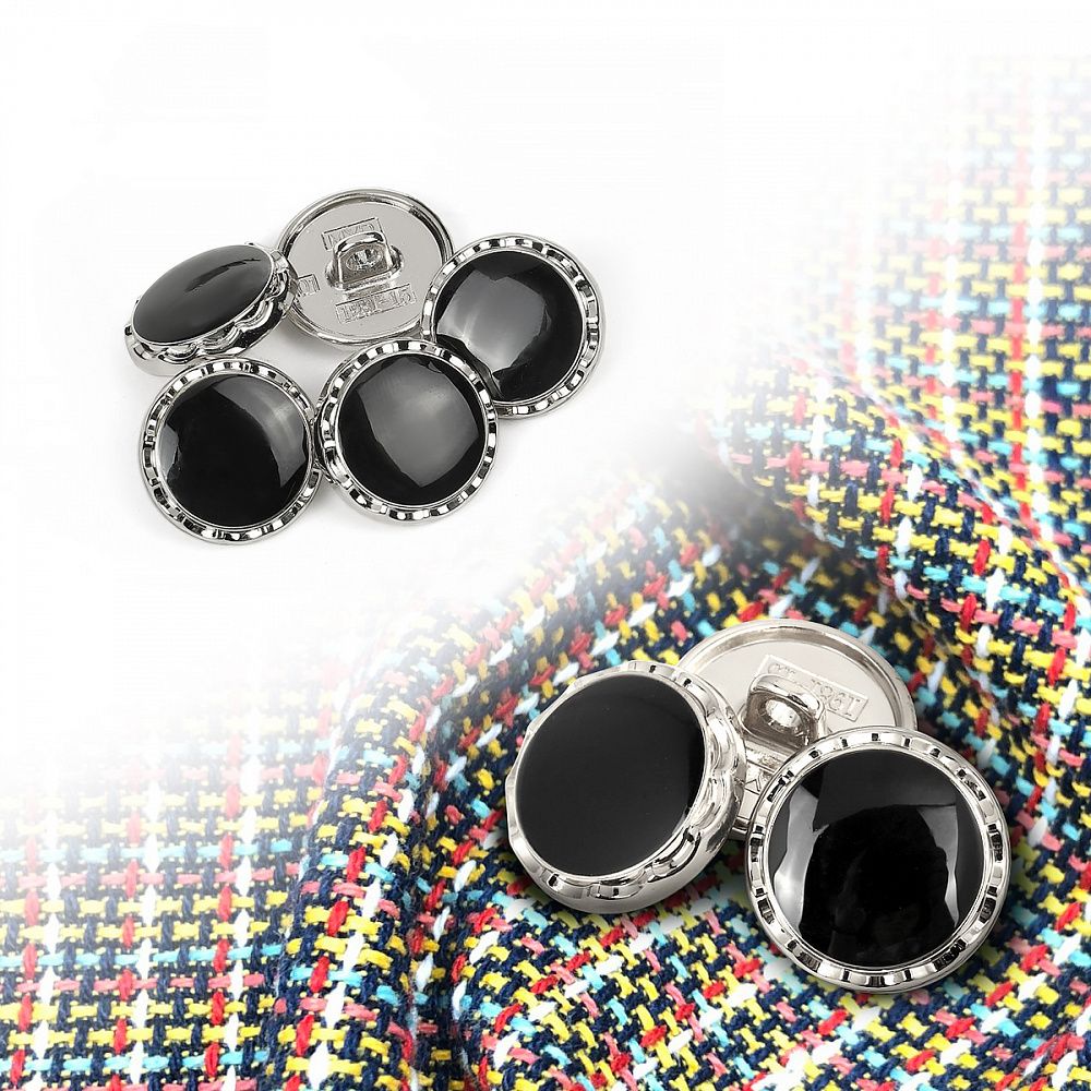 Пуговицы на ножке металлические 24L=15мм, С-MP33 цв.серебро/черный, 5 шт