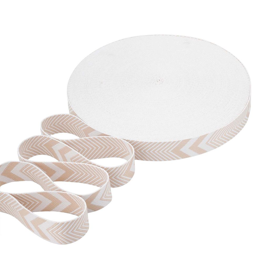 Стропа (ременная лента) 38 мм / 45.72 метра, [38.82 г/пог.м], с принтом 2-сторонняя, D166 бежевый/белый, 3Al354