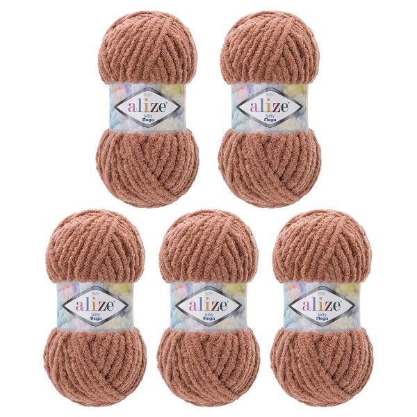 Пряжа Alize (Ализе) Softy Mega / уп.5 мот. по 100 г, 70м, 261 пудрово-коричневый