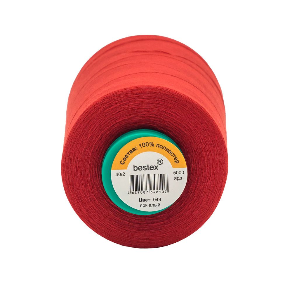 Нитки универсальные Bestex 40/2, 4570 м (5000 ярд) / 1 кат., 049 ярко-алый