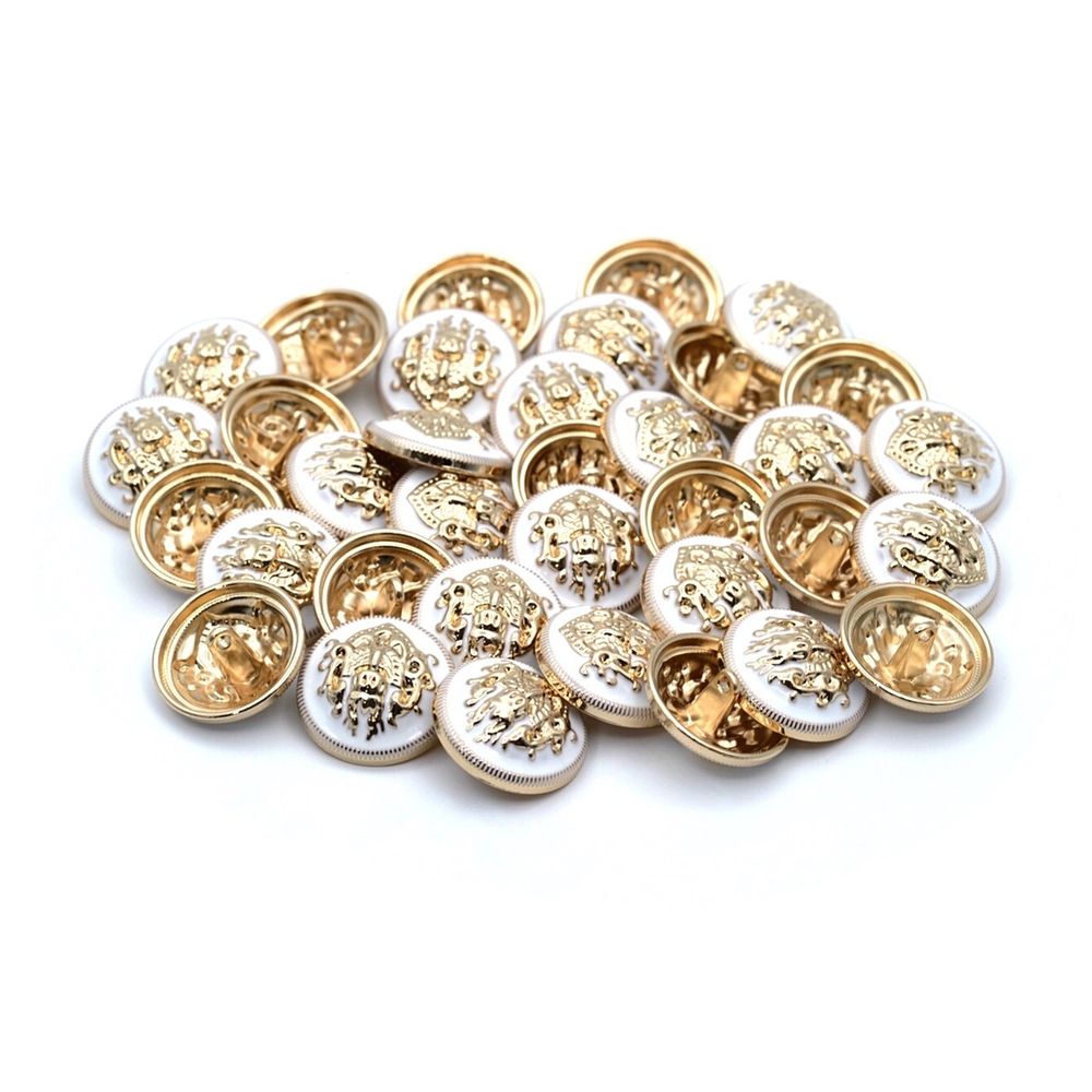 Пуговицы на ножке 36L (23мм), металл (White/G белый с золотом), 36 шт, ME 645