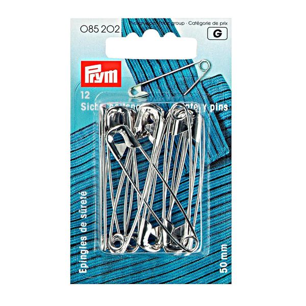 Булавки английские 50 мм, сталь, 12 шт, под никель, Prym 085202