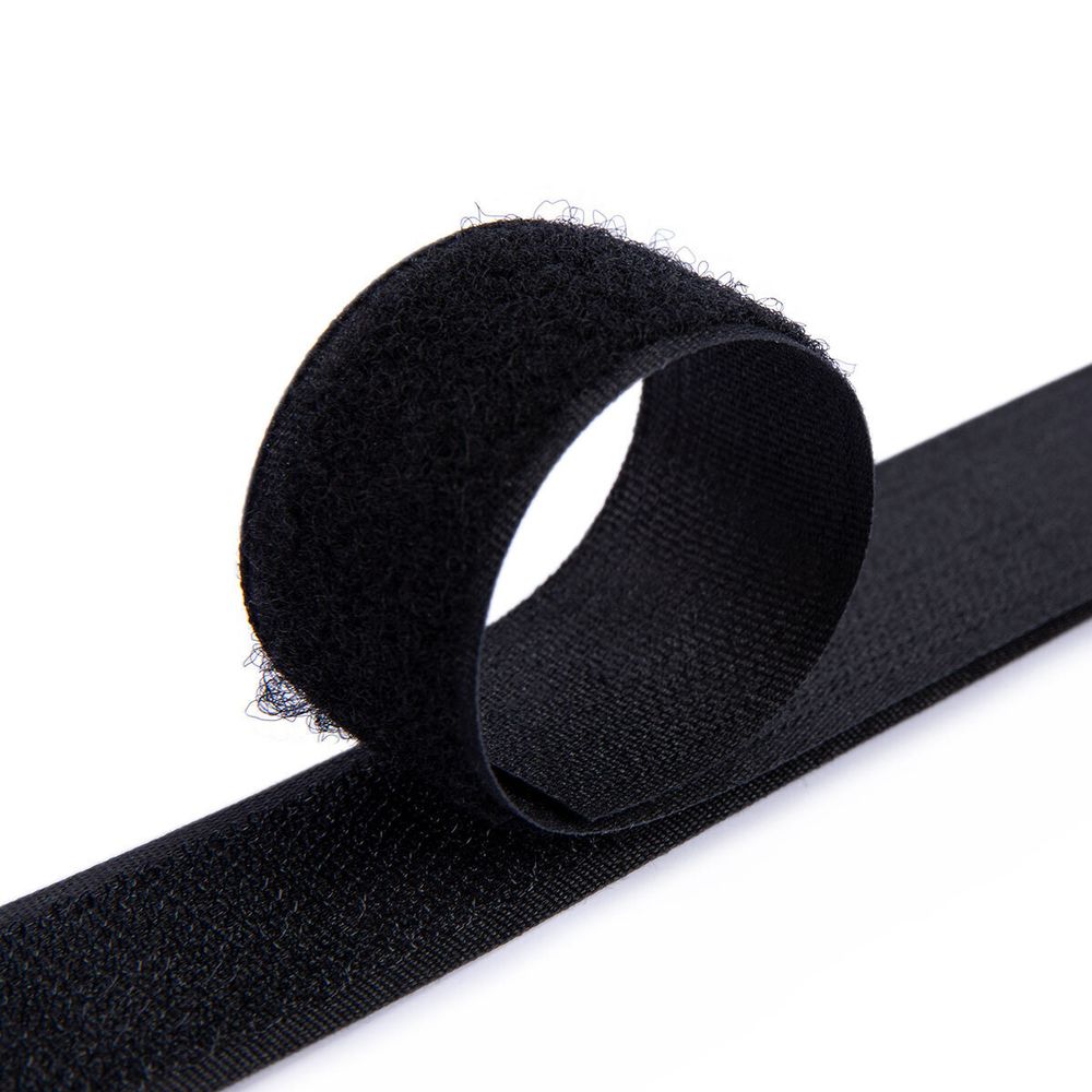 Лента контактная липучка фасовка (велкро) пришивная 25 мм / 5 шт по 25 см, черный, Gamma LG-25, ПАРА (крючок+петля), качество "B"