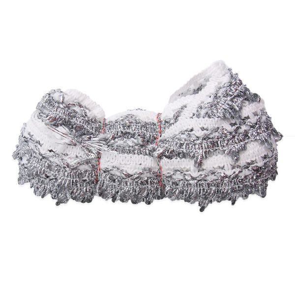 Тесьма отделочная вязаная 32мм / 10м (белый/серебро), С1438Г7