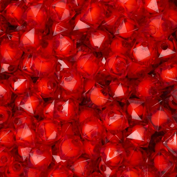 Бусины акрил ⌀10 мм, 500 г, в цвете с белой сердцевиной, граненый куб, 22 красный, Astra&Craft
