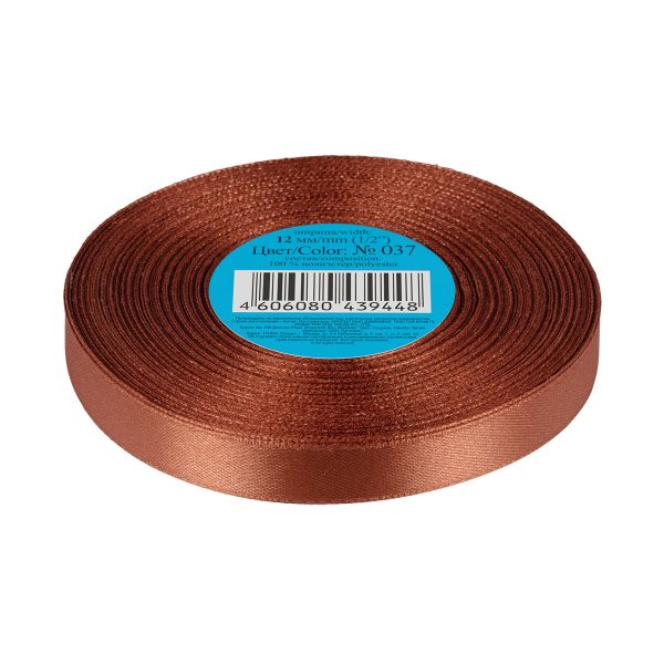 Лента атласная 1-сторонняя 12.0 мм / 33±2 метра, 037 св.коричневый, Gamma