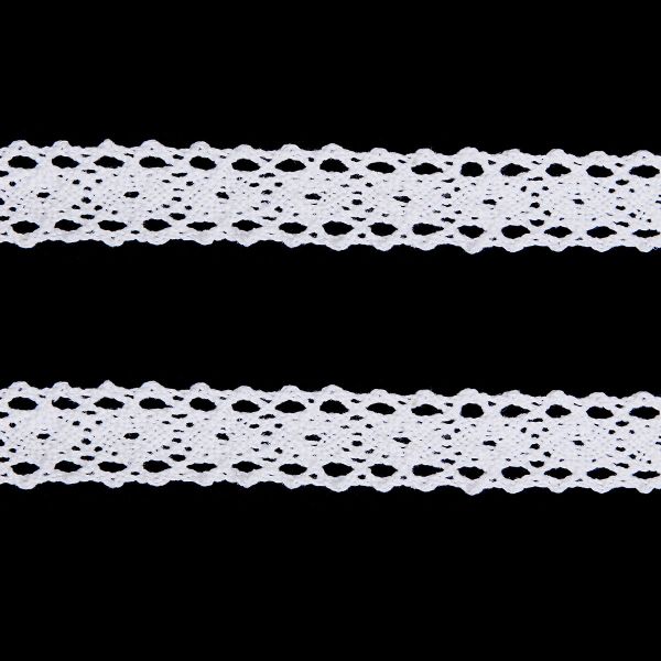 Кружево вязаное (тесьма) хлопковое 15 мм / 9.14 метров, белоснежный