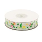 Лента репсовая (в рубчик) Полевые цветы 20.0 мм, 22.86 м (белый)