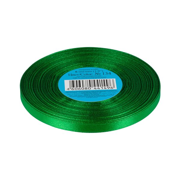 Лента атласная 1-сторонняя 6.0 мм / 33±2 метра, 134 зеленый, Gamma
