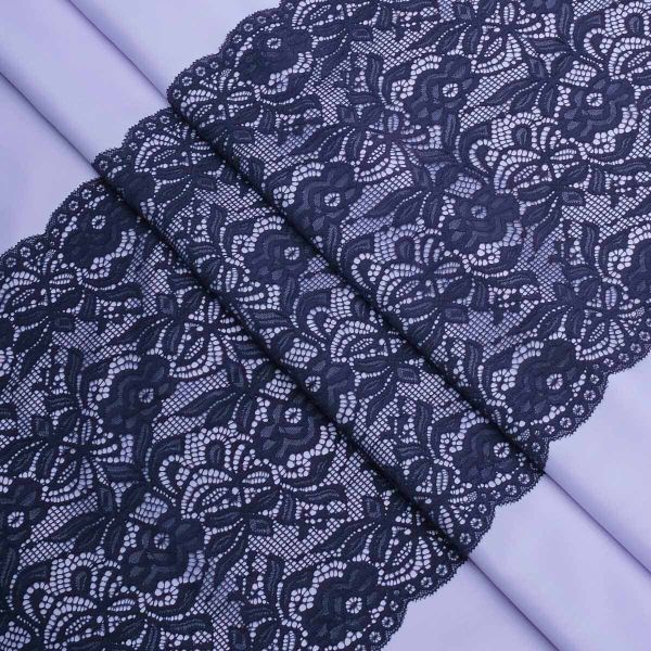 Кружево бельевое эластичное 300 мм / 3.4 метра, цвет темно-синий
