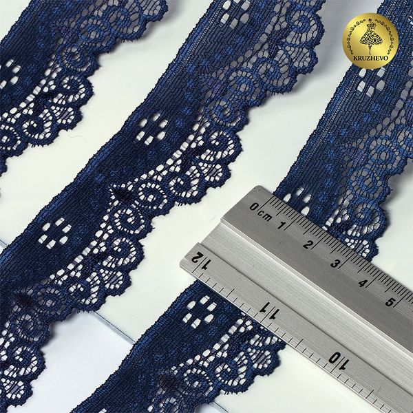 Кружево эластичное (стрейч) 35 мм, 1809, цв.S058 синий сапфир уп.50м, Kruzhevo
