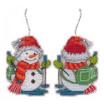 Набор для вышивания нитками Овен, Ёлочная игрушка. Лыжник 6,6х8,7см