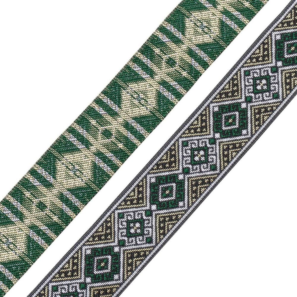 Лента (тесьма) жаккардовая 35.0 мм / 7 метров, золото/ т.зеленый, 4101-1