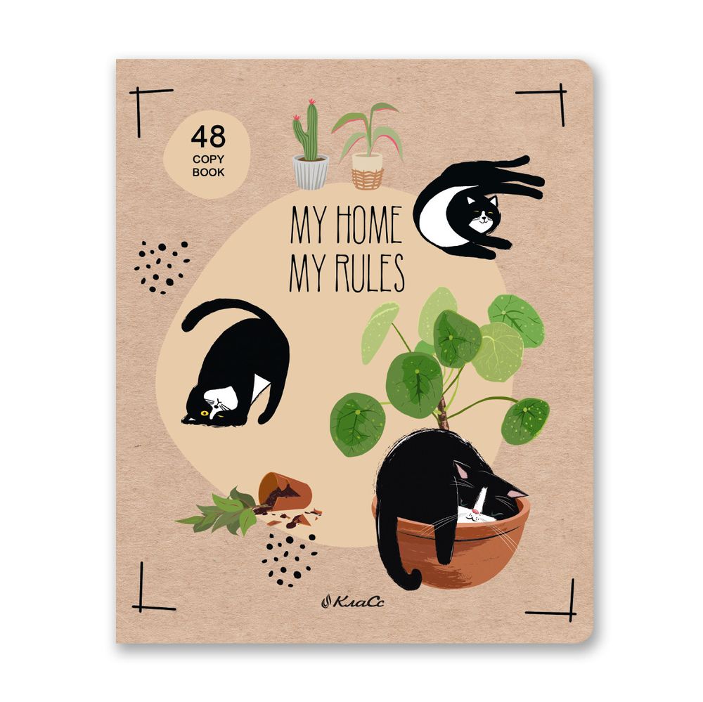 Тетрадь ученическая общая, выборочный лак, A5+ 48 л. на скобе 65 г/м², белизна 100%, 10 шт, клетка в термоусадочной пленке, 000747 Правило кота, Светоч 48ТЕТк-003