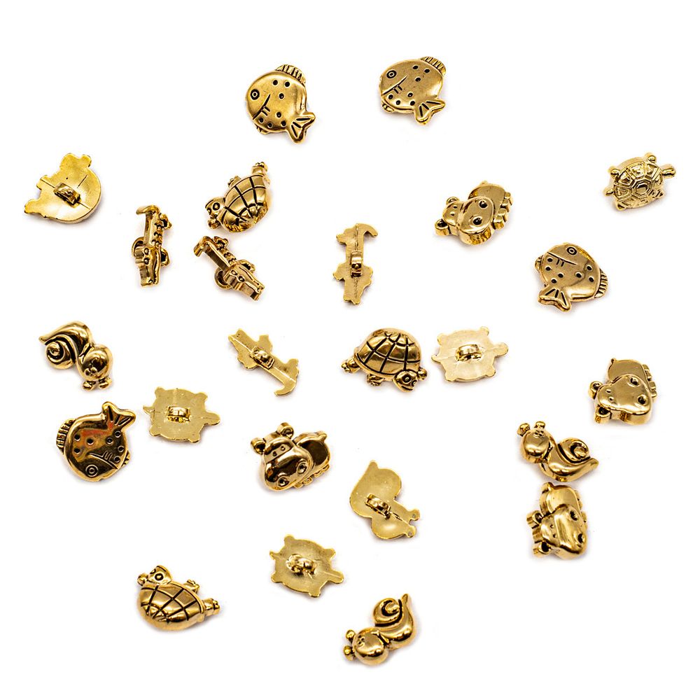 Украшения декоративные пуговицы Зверята, AG/золото, 24 шт