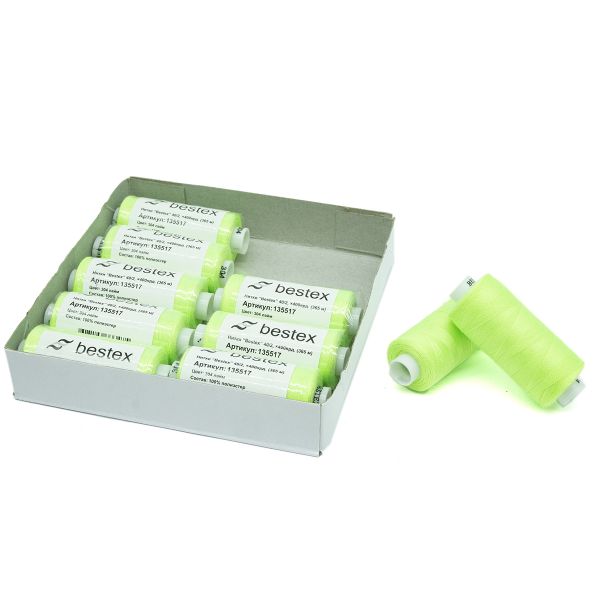 Нитки швейные бытовые Bestex 40/2, 365 м (400 ярд) / 10 кат., 304 неоновый зеленый