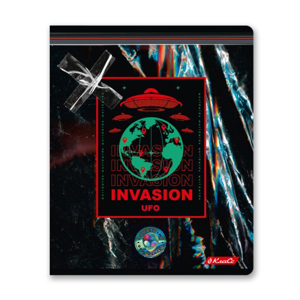 Тетрадь ученическая общая, A5+ 96 л. на скобе 60 г/м², белизна 100%, 5 шт, клетка в термоусадочной пленке, 000776 Вторжение, Светоч 96ТЕТк-001