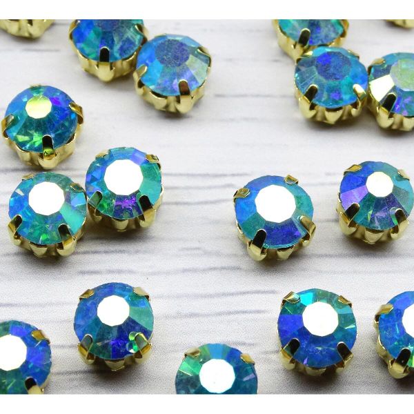Хрустальные стразы в цапах, ярко-голубой, с покрытием, 8 мм, 10 шт/упак ЗЦ004ДС88