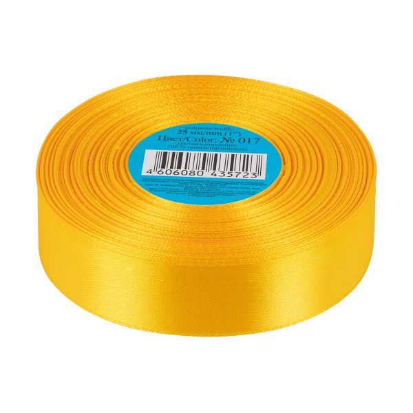Лента атласная 1-сторонняя 25.0 мм / 33±2 метра, 017 т.желтый, Gamma