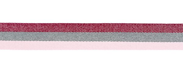 Лента (тесьма) жаккардовая 28.0 мм / 20±1 метров, с метанитью, бордо/серый/св.розовый, Gamma р.90424