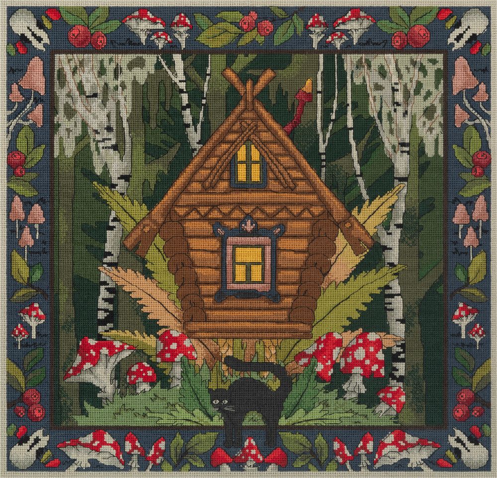 Набор для вышивания нитками Panna Золотая серия PD-7446, Подушка. Избушка Бабы Яги (лимитированная коллекция), 40х40 см