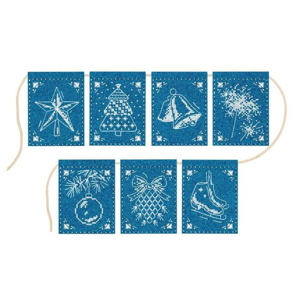 Набор для вышивания нитками МП Студия Т-1001, на фетре Гирлянда Кружевное чудо (7 флажков), 11х8 см