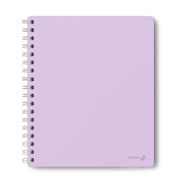 Тетрадь общая с пластиковой обложкой, 500 мкм, тиснение серебряной фольгой, A5 96 л. на гребне 65 г/м², белизна 100% 4 шт клетка, 01930 Лиловая, Светоч ТЕТ96-001