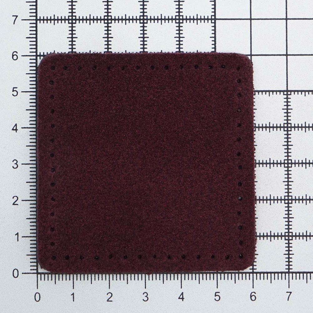 Заплатки пришивные из замши, квадрат 6см с перфорацией, 2 шт, 100% кожа, 31 бордовый, 59112