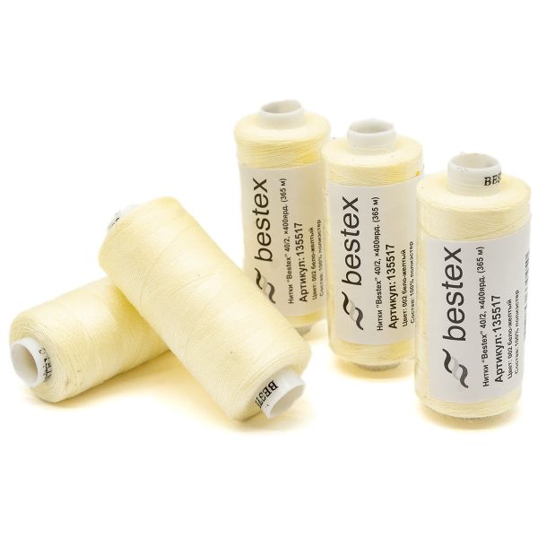 Нитки швейные бытовые Bestex 40/2, 365 м (400 ярд) / 10 кат., 002 бело-желтый
