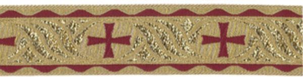 Лента (тесьма) жаккардовая 50.0 мм / 10±0.5 метров, (галун православный), золото/бордовый, Gamma TRJ-67