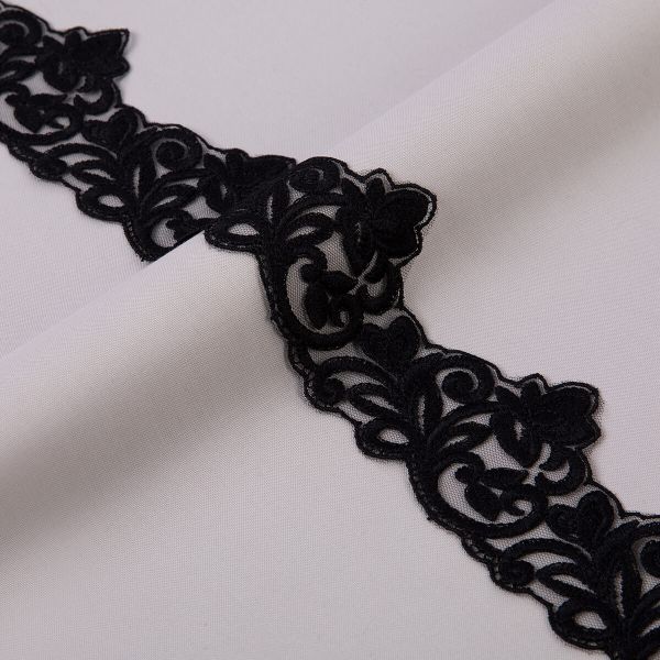 Кружево на сетке 63 мм / 10 м, черный, Gamma GKMB-6301M