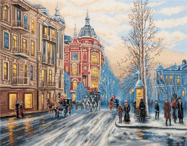 Набор для вышивания нитками Panna, Золотая серия. Зимняя мостовая, 40х30 см