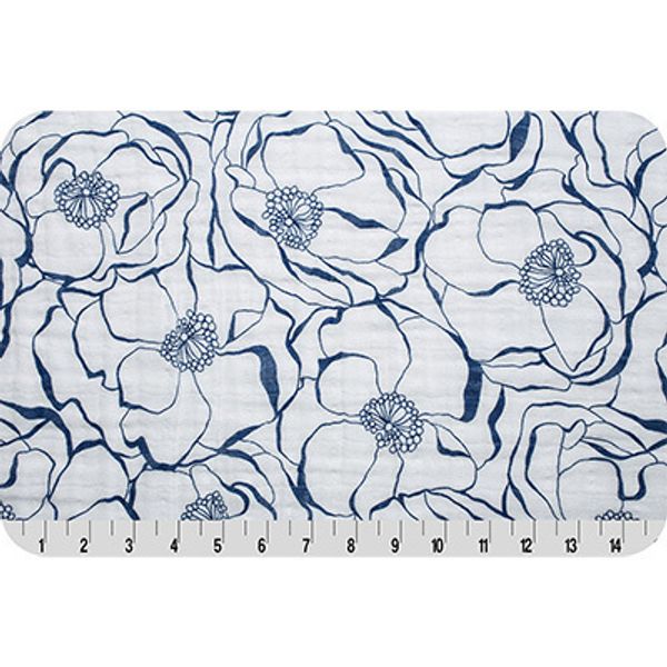 Ткань для пэчворка Peppy Embrace (марлевка), отрез 100х125 см, 120 г/м², bouquet cobalt, Shannon Fabrics