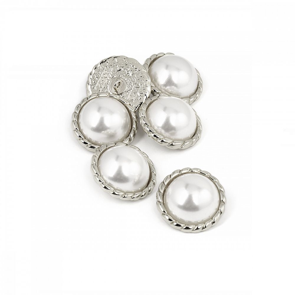 Пуговицы на ножке металлические 36L=23мм, С-MP30 цв.серебро/перламутр, 10 шт