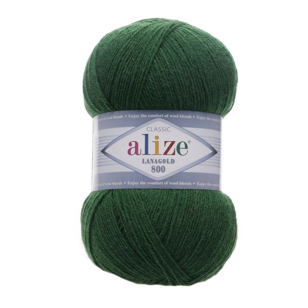 Пряжа Alize (Ализе) Lana Gold 800 / уп.5 мот. по 100 г, 800м, 118 зеленая трава A