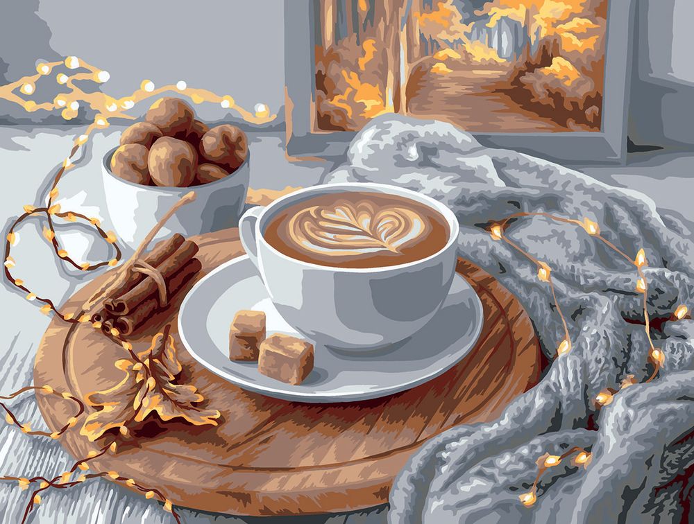 Картина по номерам Фрея, со светодиодами Ароматный кофе, 40х30 см