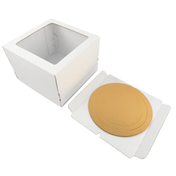 Кондитерская коробка для торта С ОКНОМ + подложка, 26.5х26.5х19 см, S-Chief, BFC-043