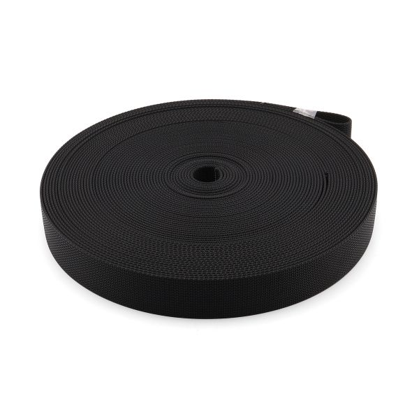 Стропа (ременная лента) 38 мм / 25 метров, толщ. 2.0 мм, [70.5 г/пог.м], 100% нейлон, черный