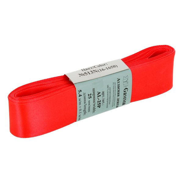 Лента атласная 1-сторонняя 25.0 мм / 5 шт по 5.4 метра, №513N(16-1650) кораллово-розовый, Gamma AL-25P