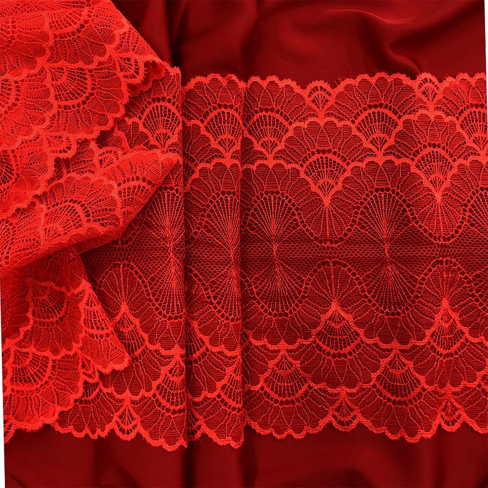 Кружево эластичное (стрейч) 8034 195мм цв.SD163 красный, 3м, Kruzhevo