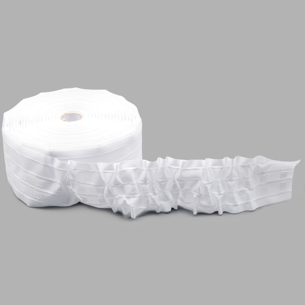 Лента (тесьма) шторная: сборка вафельная (1:3) 80 мм / 50 метров, (2 ряда петель, 4 шнура), C809 белый