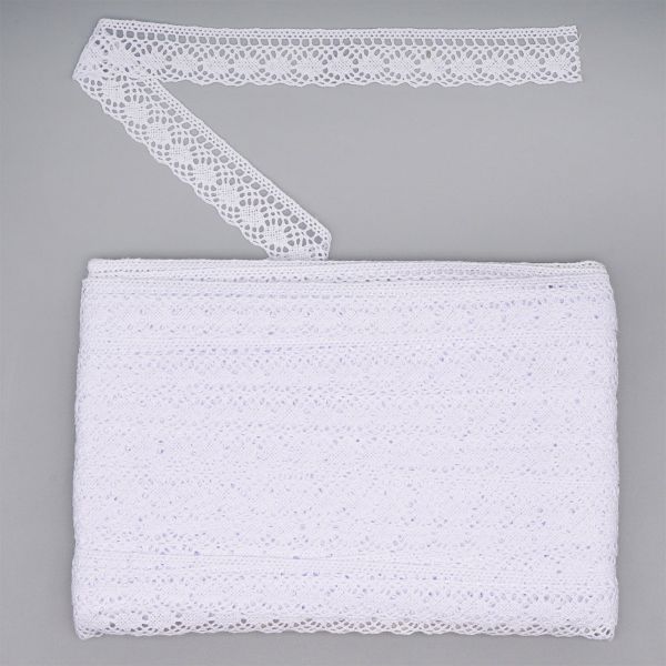 Кружево вязаное (тесьма) хлопковое 25 мм / 25 метров, одностор. (01 белый)