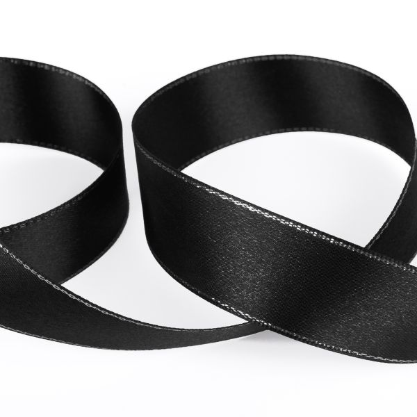 Лента атласная 2-сторонняя с метанитью 25.0 мм / 33±2 метра, 113 черный/серебро, Gamma AL-25M